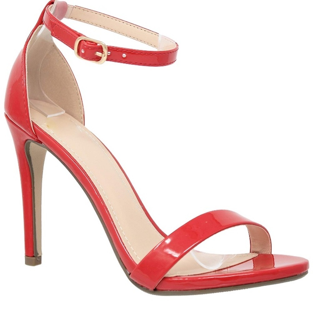 Red Single Strap Ankle High Heels